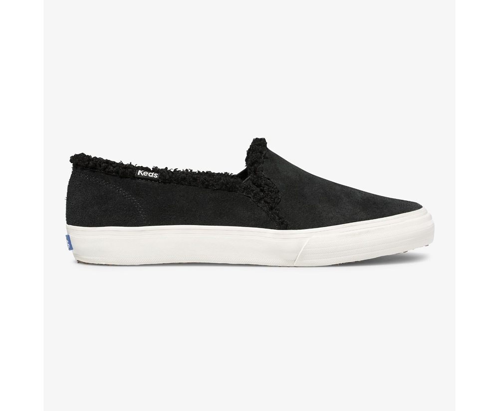 Keds Womens Slip Ons Black - Double Decker Suede Faux Shearling - 261JSLHIC